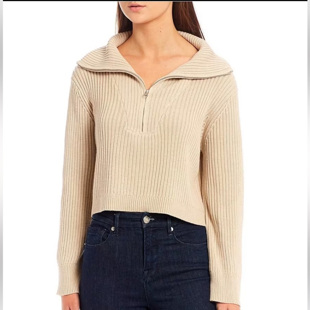 NWT Gianni BinI Hailey Quarter Zip long sleeve cropped statement sweater Medium